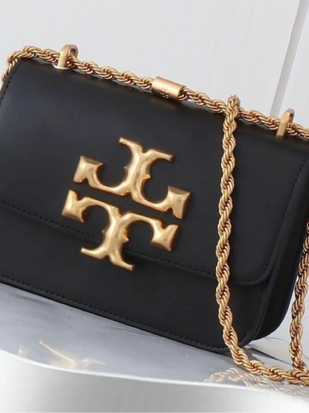 Tory Burch Eleanor Small Brown Leather Structured Bag Gold Hardware